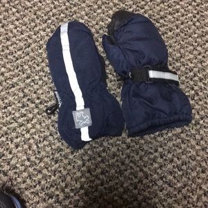 Blue snow gloves.